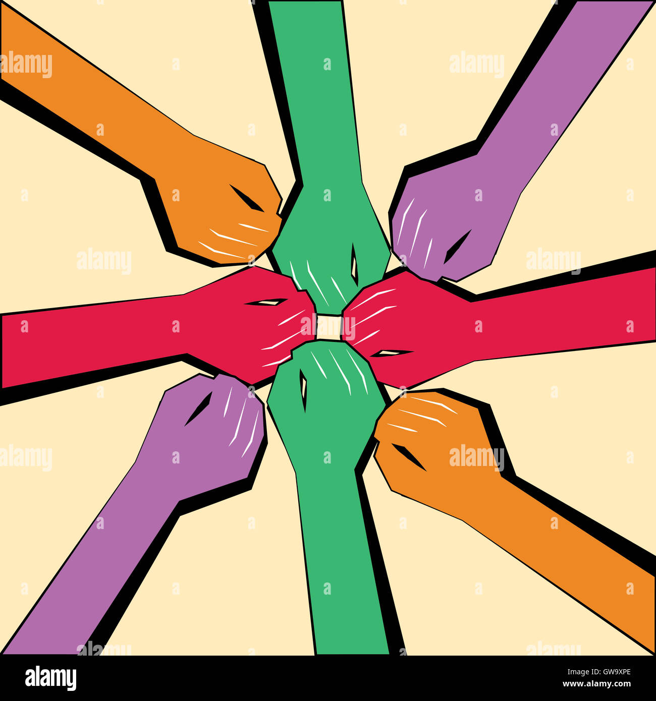 People joining hands for teamwork,cooperation.Togetherness in a group ...