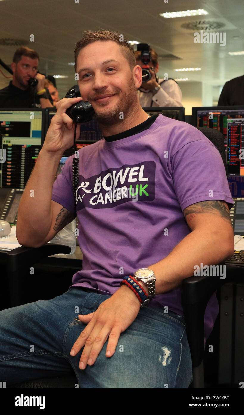 Tom Hardy takes part in the 12th BGC Annual Charity Day at Canary Wharf in London, in commemoration of the 658 employees lost in the World Trade Center attacks on 9/11. Stock Photo
