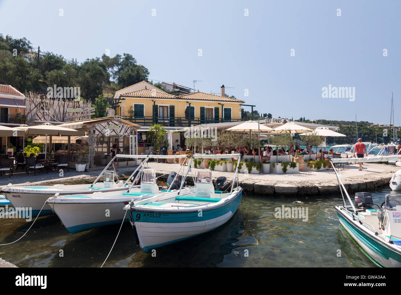 The village of Lakka on the island of  Paxos, Greece. The smallest inhabited Ionian island. Stock Photo