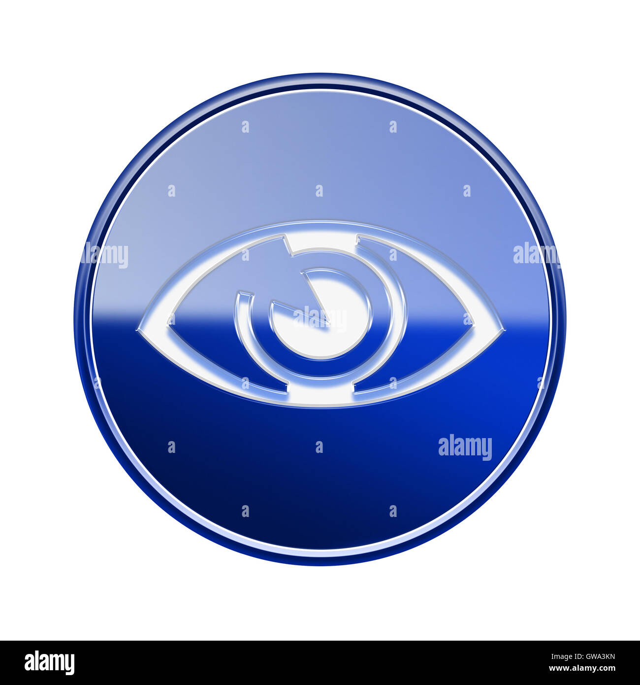 eye icon glossy blue, isolated on white background. Stock Photo