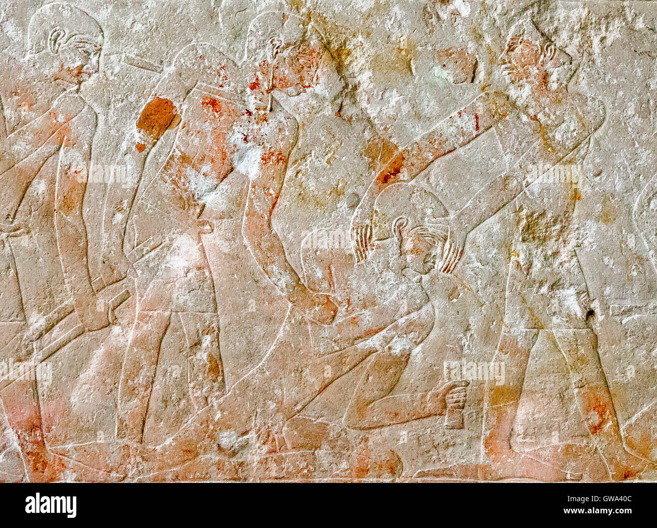 Egypt, Cairo, Egyptian Museum, from the tomb of Kaemrehu, Saqqara, detail of a big relief depicting agricultural scenes. Stock Photo