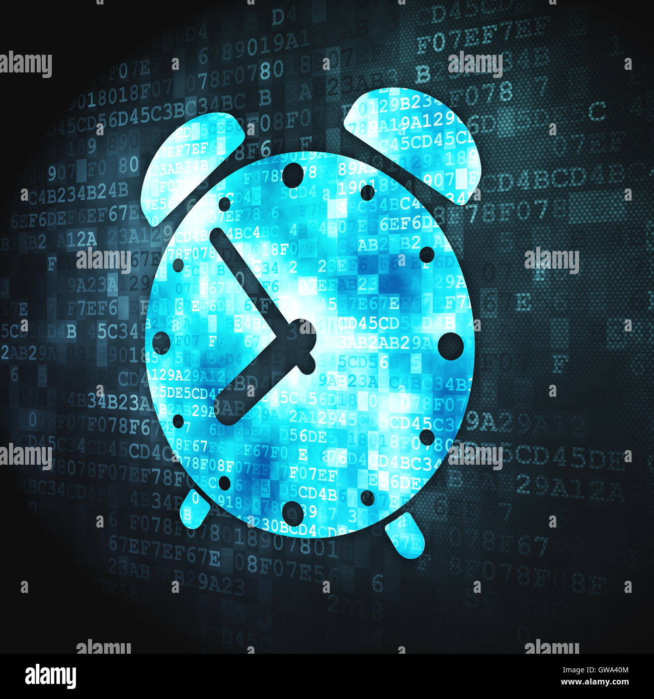 Timeline concept: Alarm Clock on digital background Stock Photo