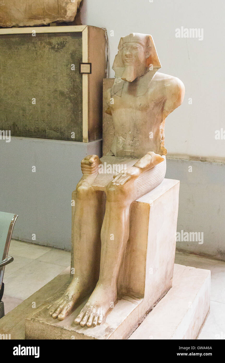 Egypt, Cairo, Egyptian Museum, statue of Menkaure sitting, moved to