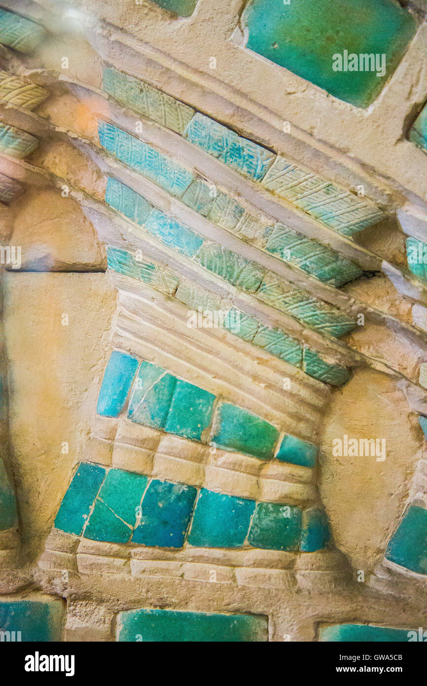Egypt, Cairo, Egyptian Museum, detail of an arch in blue faience tiles, from the Djoser funeral complex in Saqqara : Pillar. Stock Photo