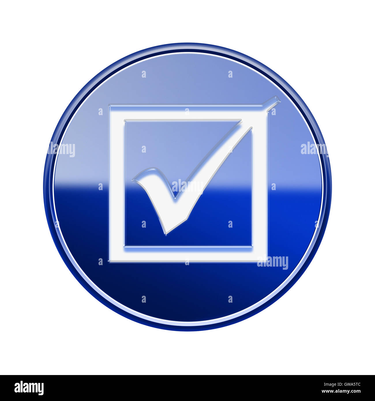 check icon glossy blue, isolated on white background Stock Photo - Alamy
