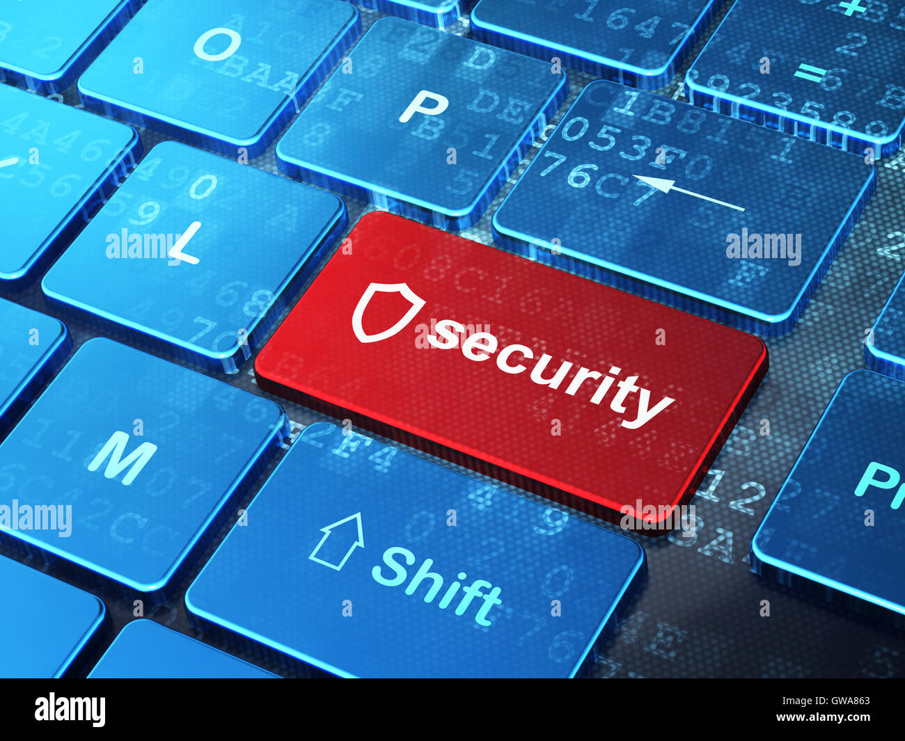 Privacy concept: computer keyboard with Contoured Shield and Sec Stock Photo