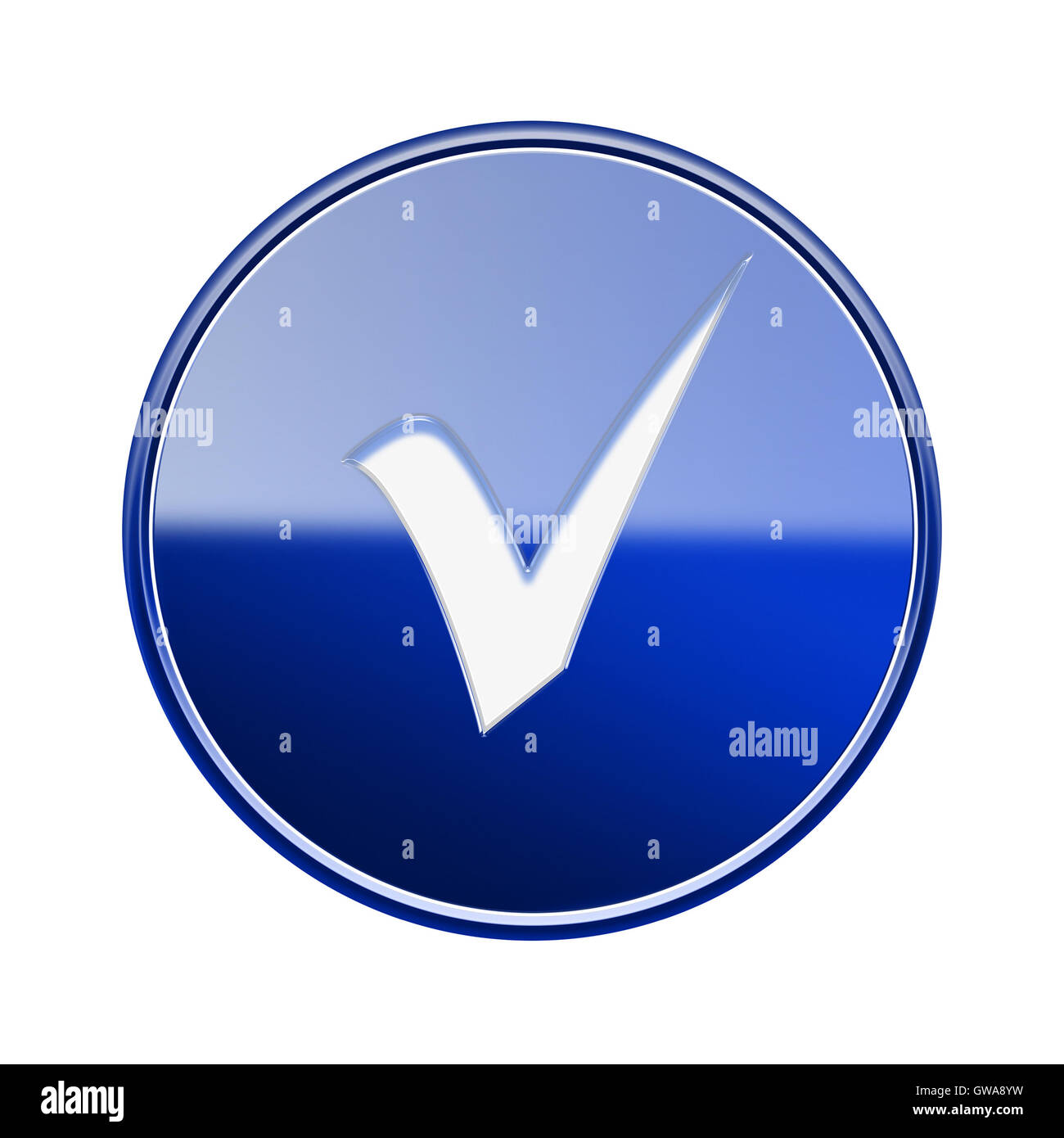 check icon glossy blue, isolated on white background Stock Photo - Alamy