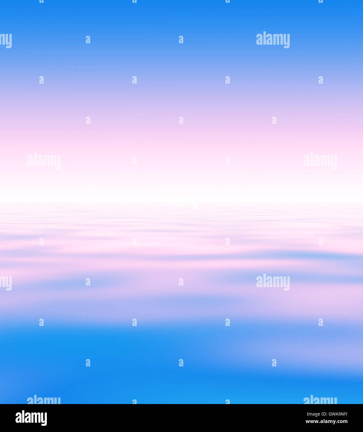 Abstract natural blur serene background (backdrop) with sky and water surface (wave pattern) divided by the horison line (skylin Stock Photo