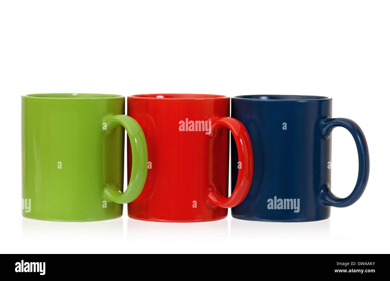 Three color coffee cups Stock Photo