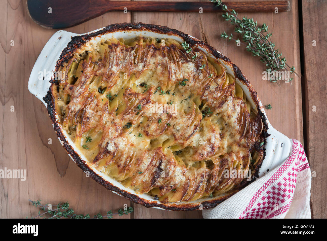 Hasselback potatoes or potato au gratin with thyme Stock Photo Alamy