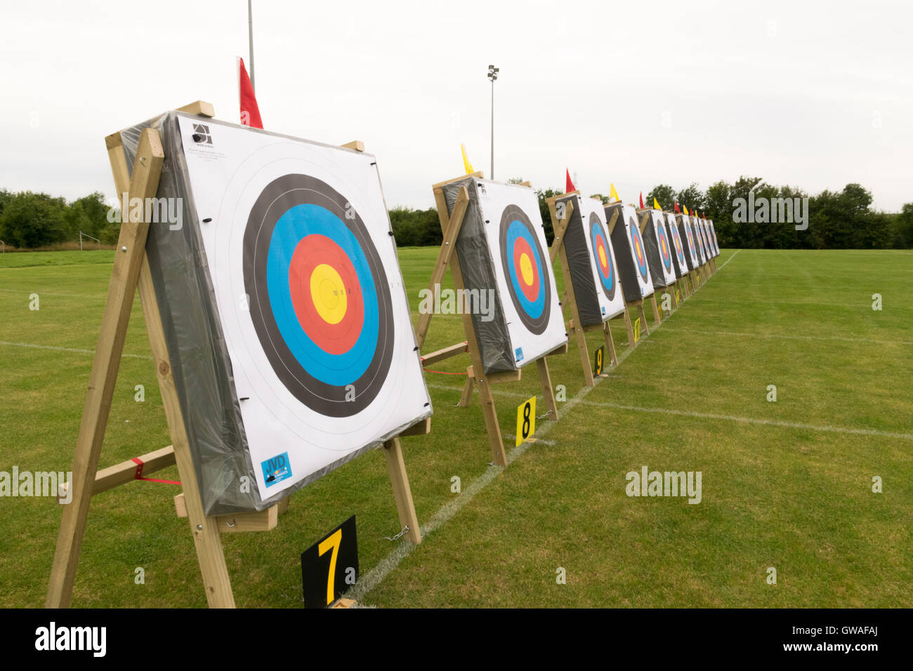 New target faces on targets at world archery competition Stock Photo
