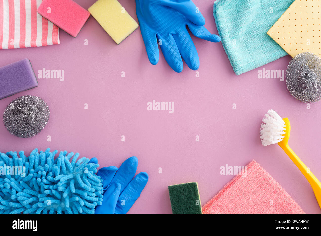 Collection of cleaning supplies Stock Photo Alamy