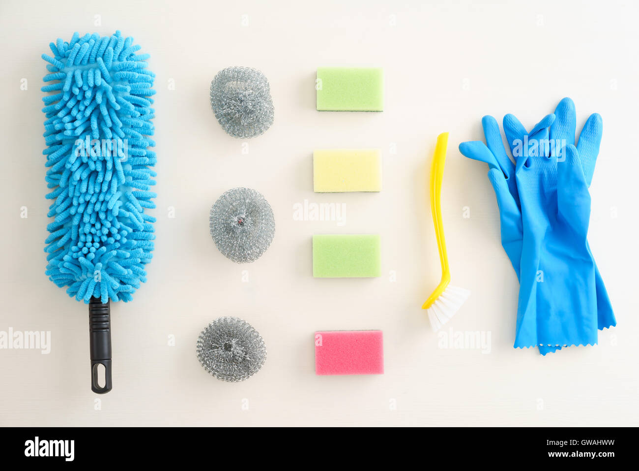 Collection of cleaning supplies Stock Photo