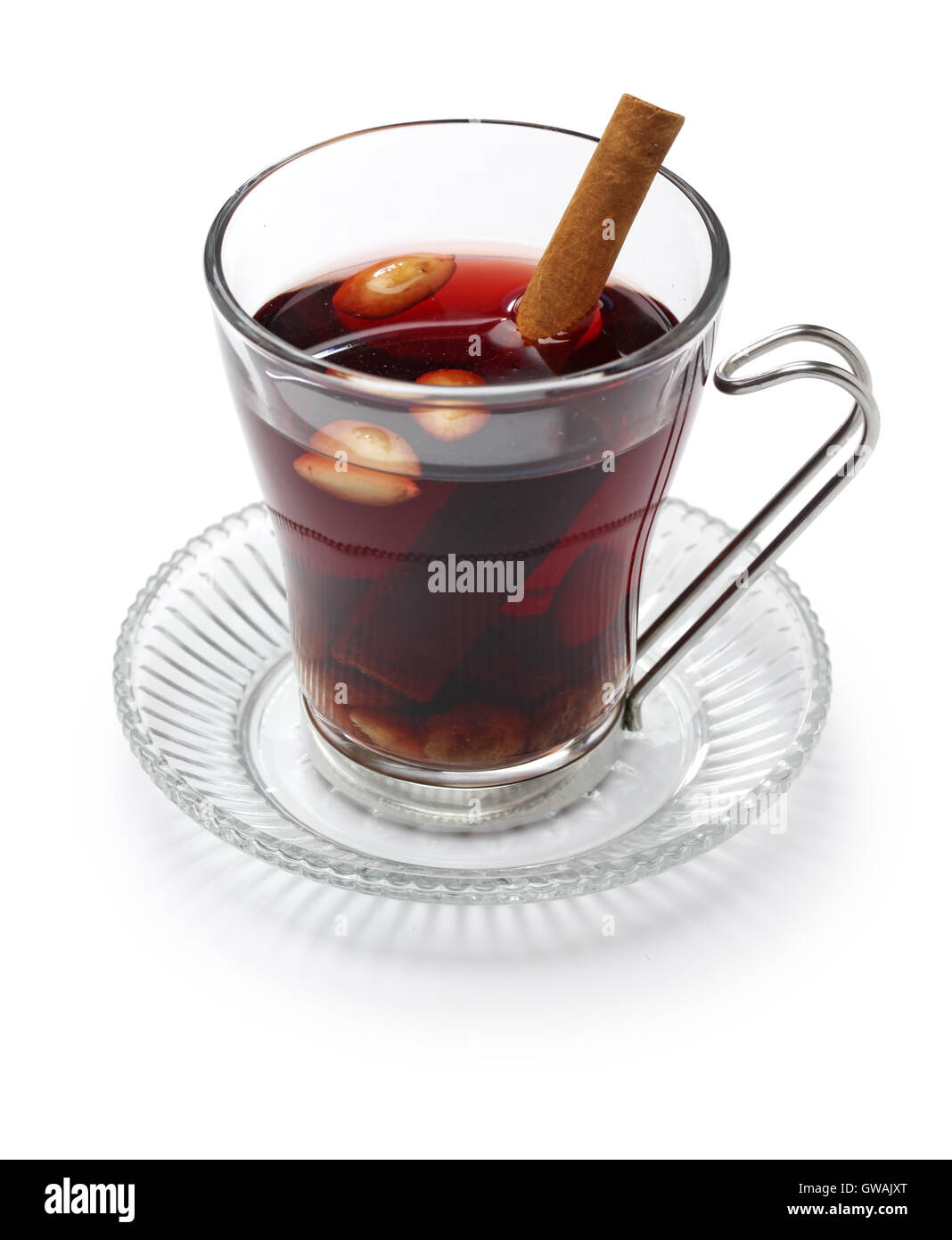 glogg, scandinavian mulled wine, traditional christmas hot beverage isolated on white background Stock Photo