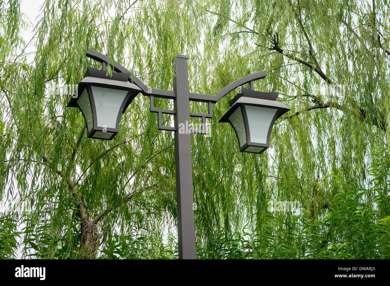 square shape garden lamp with white colour shade Stock Photo