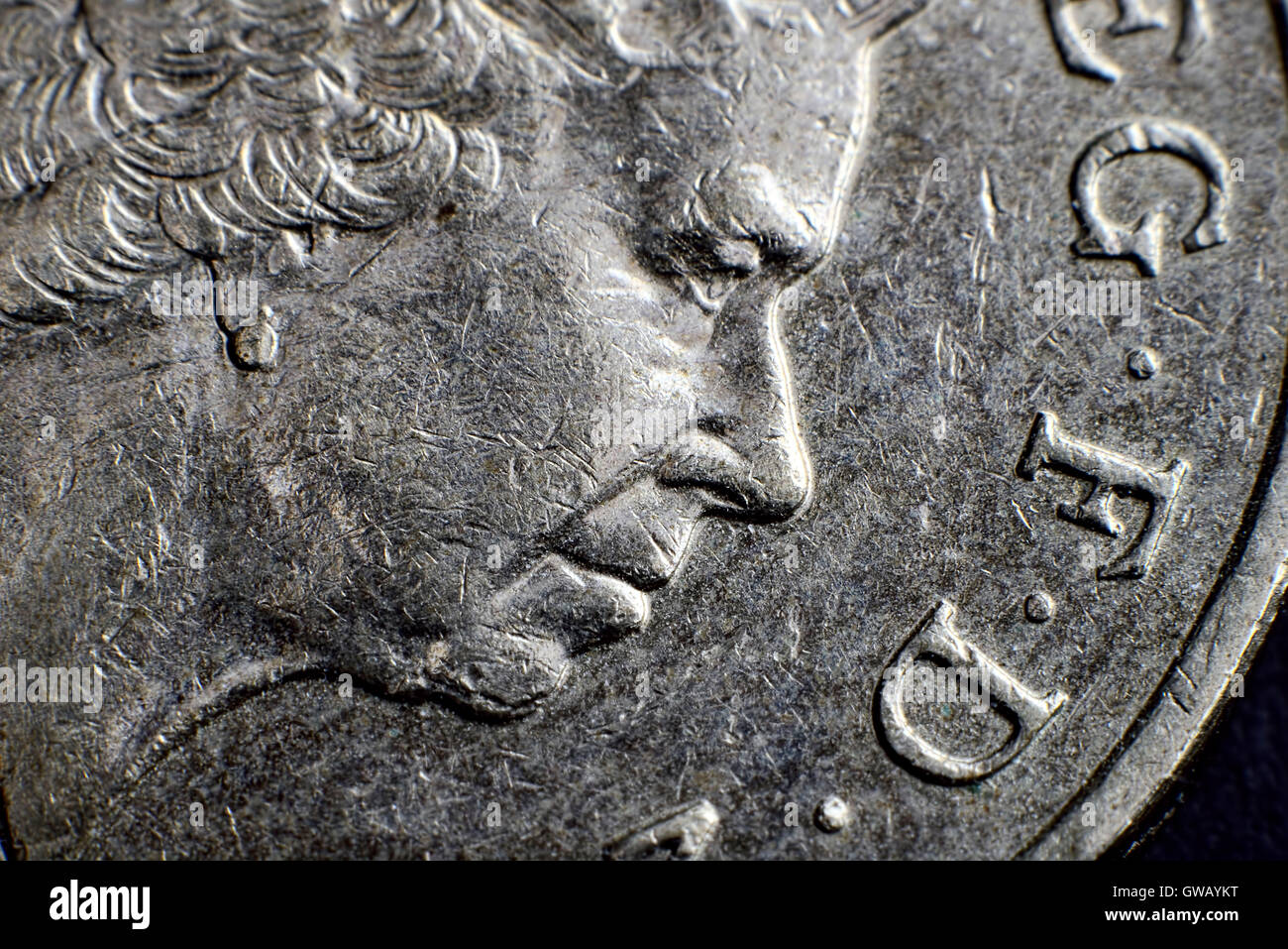 British one-pound coin, Britische Ein-Pfund-Muenze Stock Photo