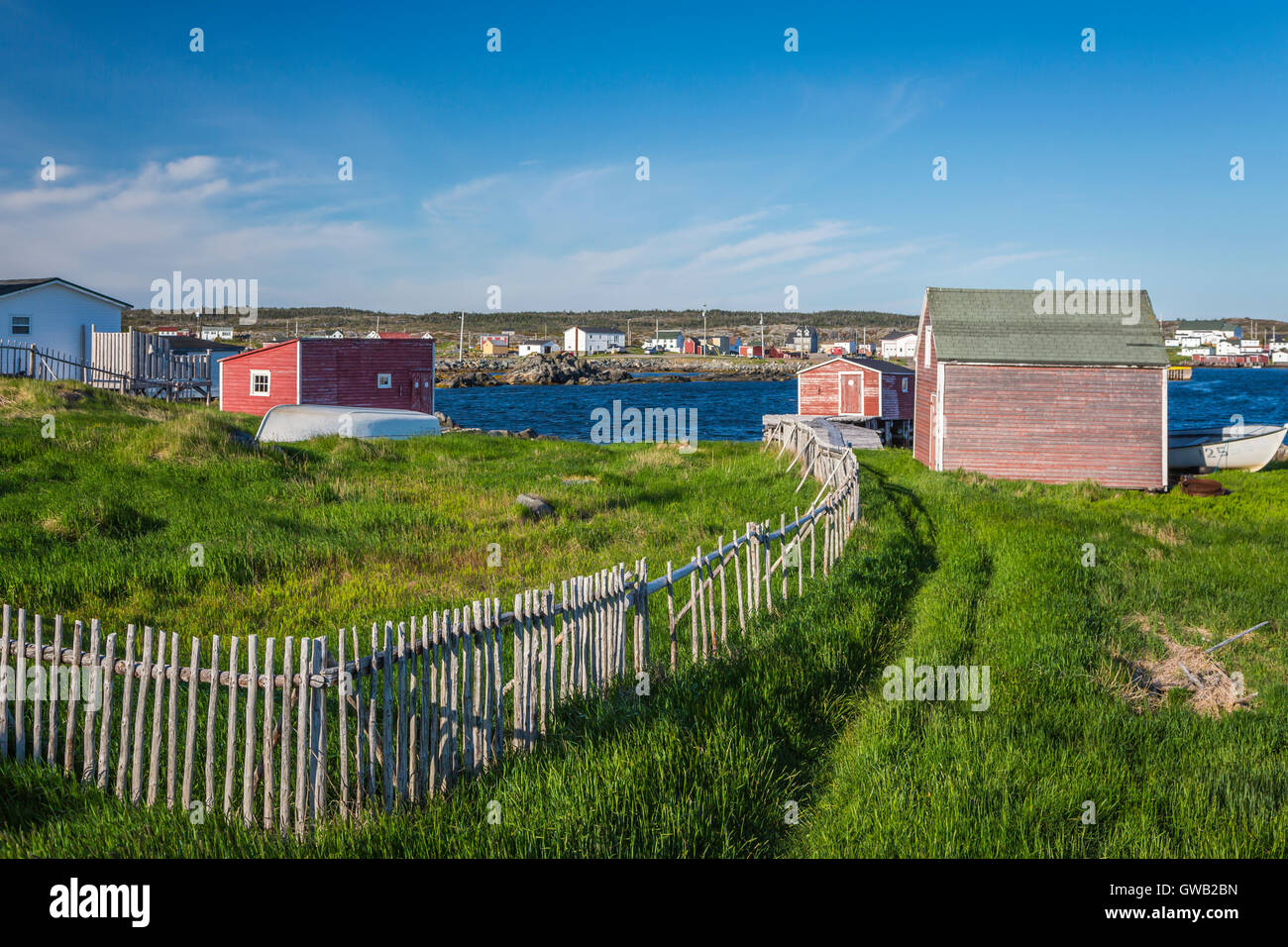Fishing boats and stages in the harbor at Tilting, Fogo Island