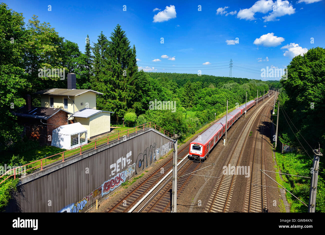 Section between the railway stations mountain village and Reinbek in mountain village, Hamburg, Germany, Europe, Bahnstrecke zwi Stock Photo