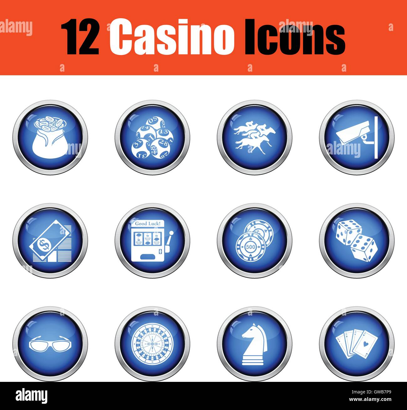 Casino icon set. Glossy button design. Vector illustration Stock Vector ...
