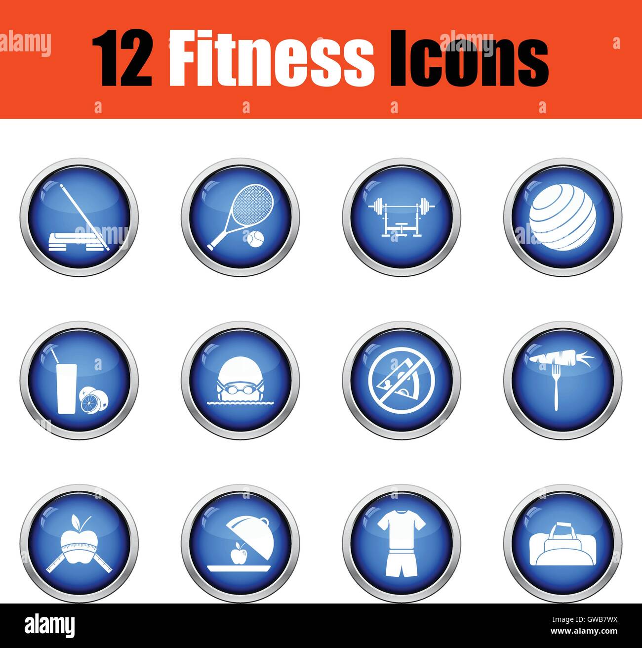 Fitness icon set. Glossy button design. Vector illustration Stock ...