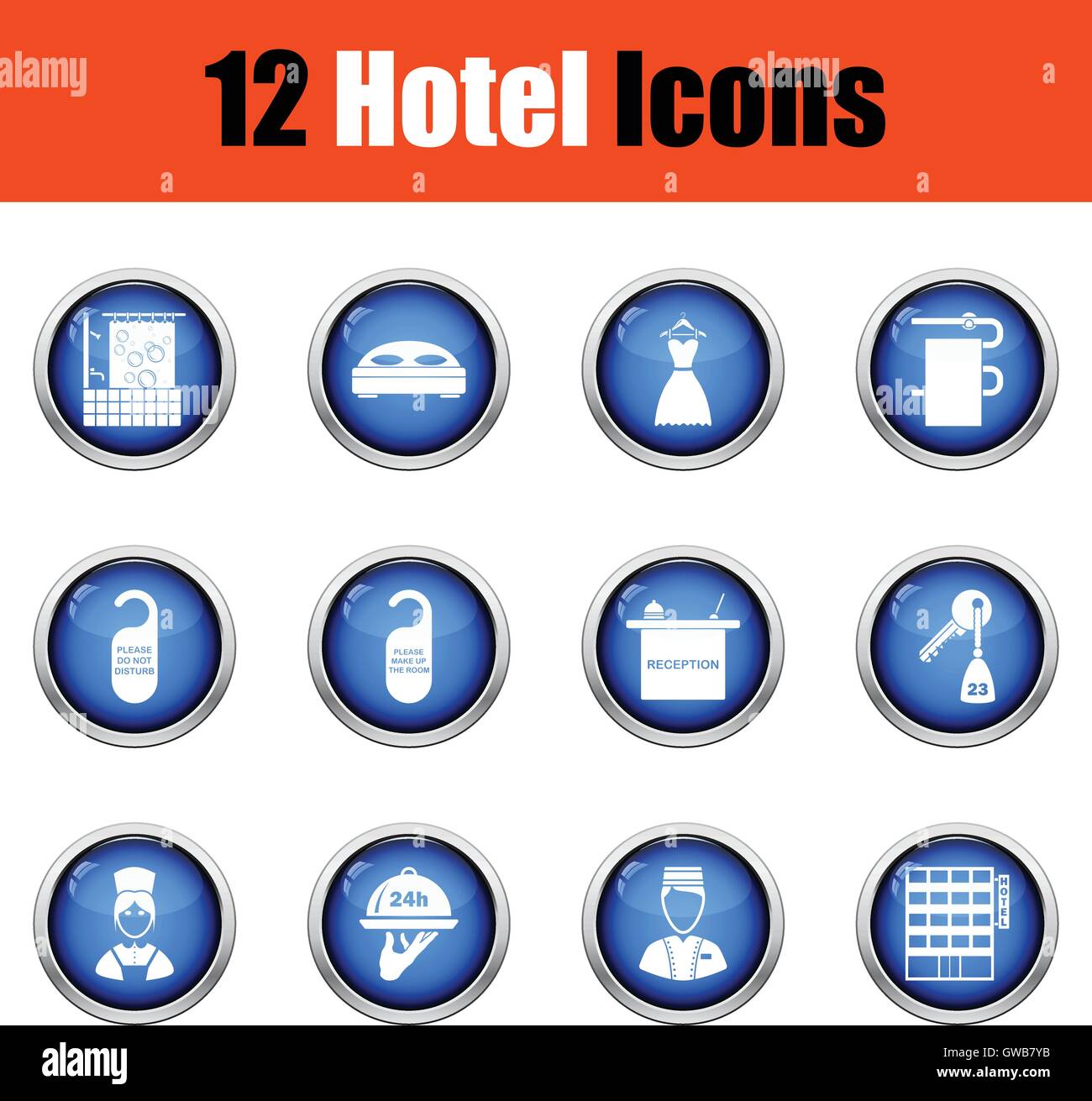 Set of twelve hotel icons. Glossy button design. Vector illustration ...