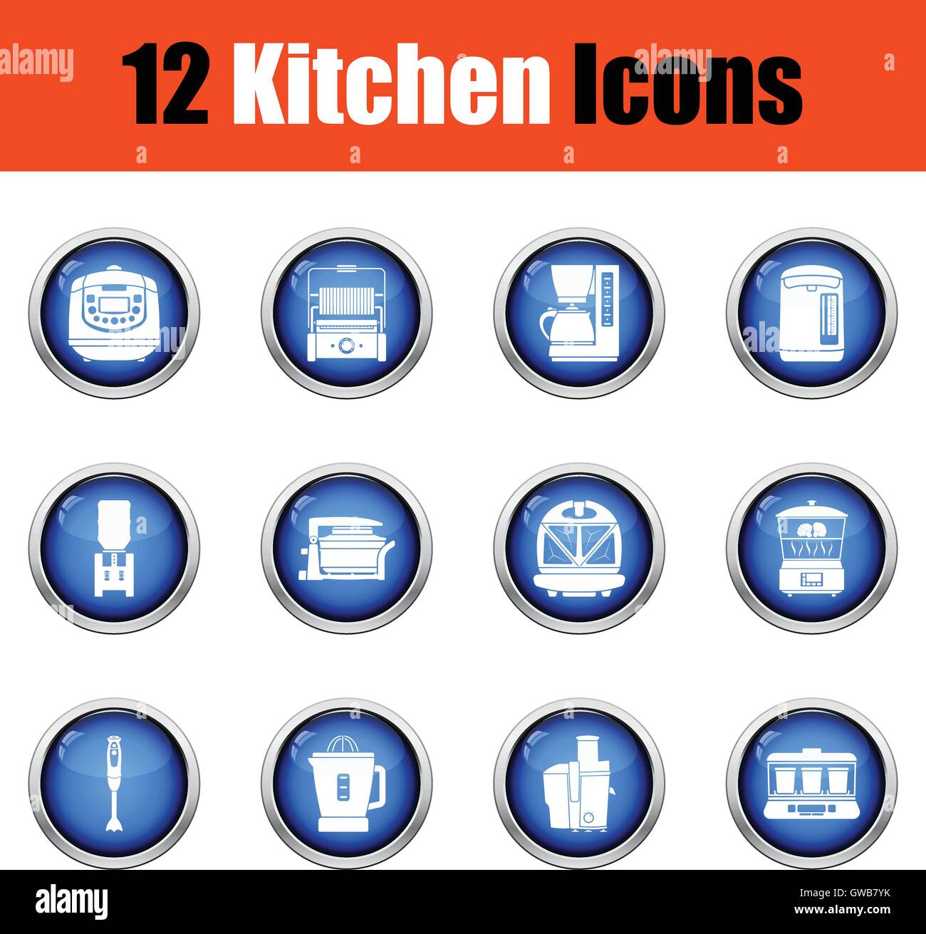 Kitchen icon set. Glossy button design. Vector illustration Stock ...