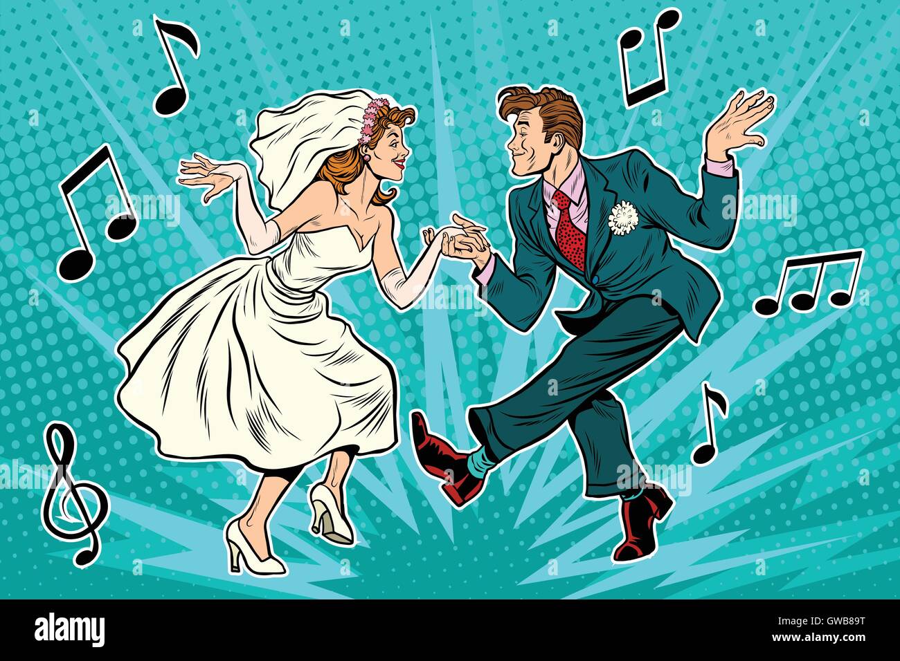dancing bride and groom Stock Vector