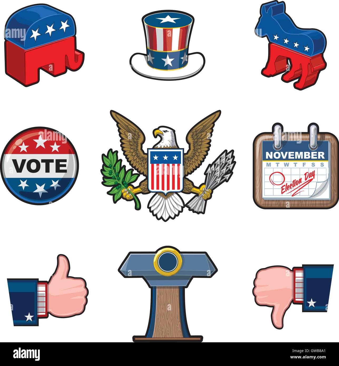 Nine American Elections Icons Stock Vector