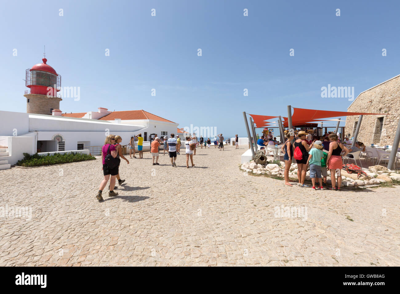 Visitors at Cape St Vincent lighthouse, the south west point of ...