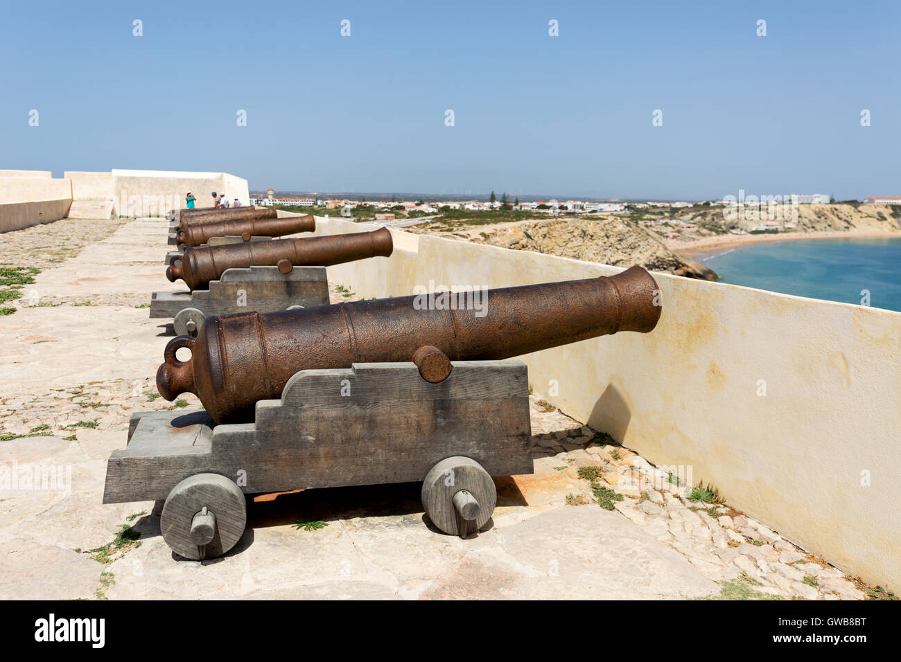 Cannon at  Sagres fortress ( Fortaleza sagres ), Sagres, Algarve, Portugal, Europe Stock Photo