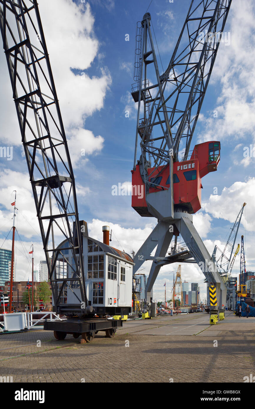 Harbour cranes at the Maritime museum, Rotterdam Stock Photo