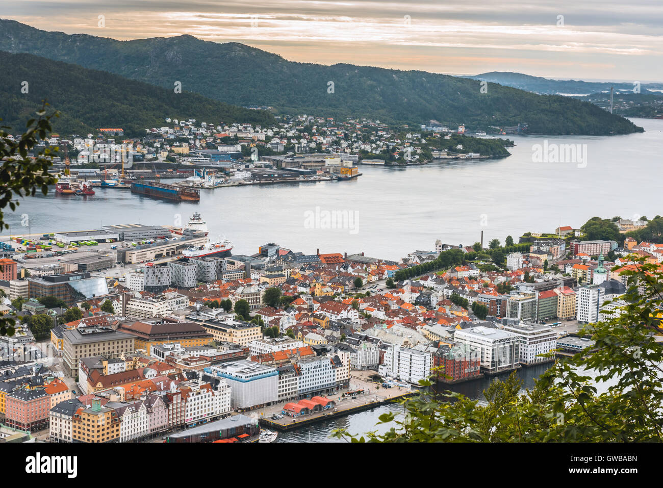 Aerial view of colorful city Bergen, Norway Stock Photo