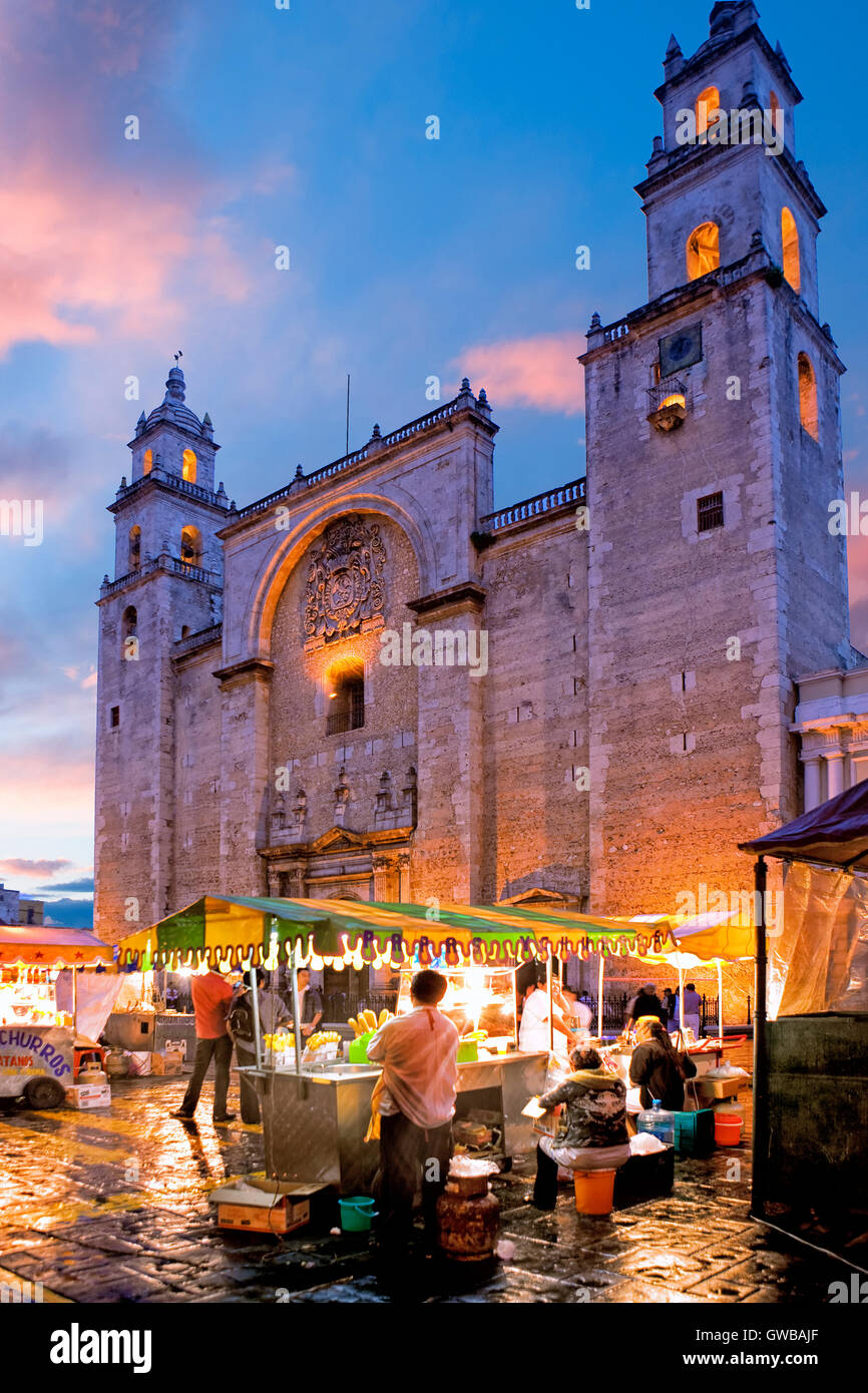 The cathedral of Merida at dusk, Mexico Stock Photo
