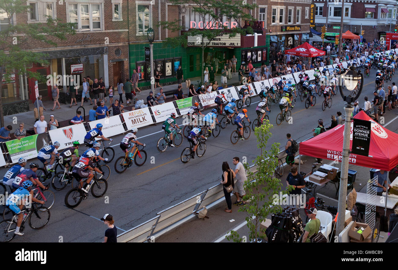 The Downer Avenue bike race in Milwaukee, Wisconsin is an annual event as part of the Tour of America's Dairyland. Stock Photo