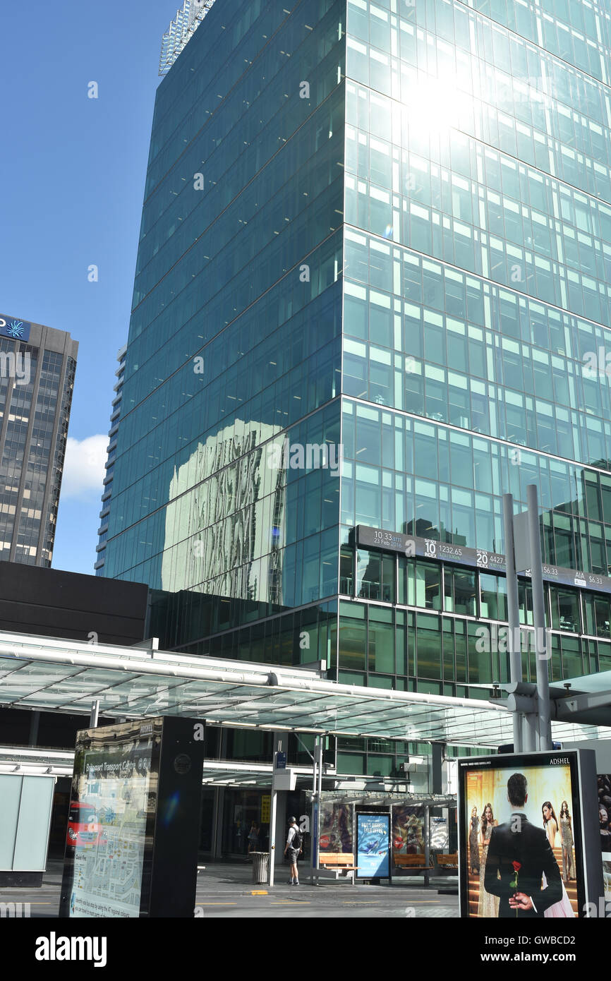 Bus stop on Queen Street in Auckland CBD Stock Photo