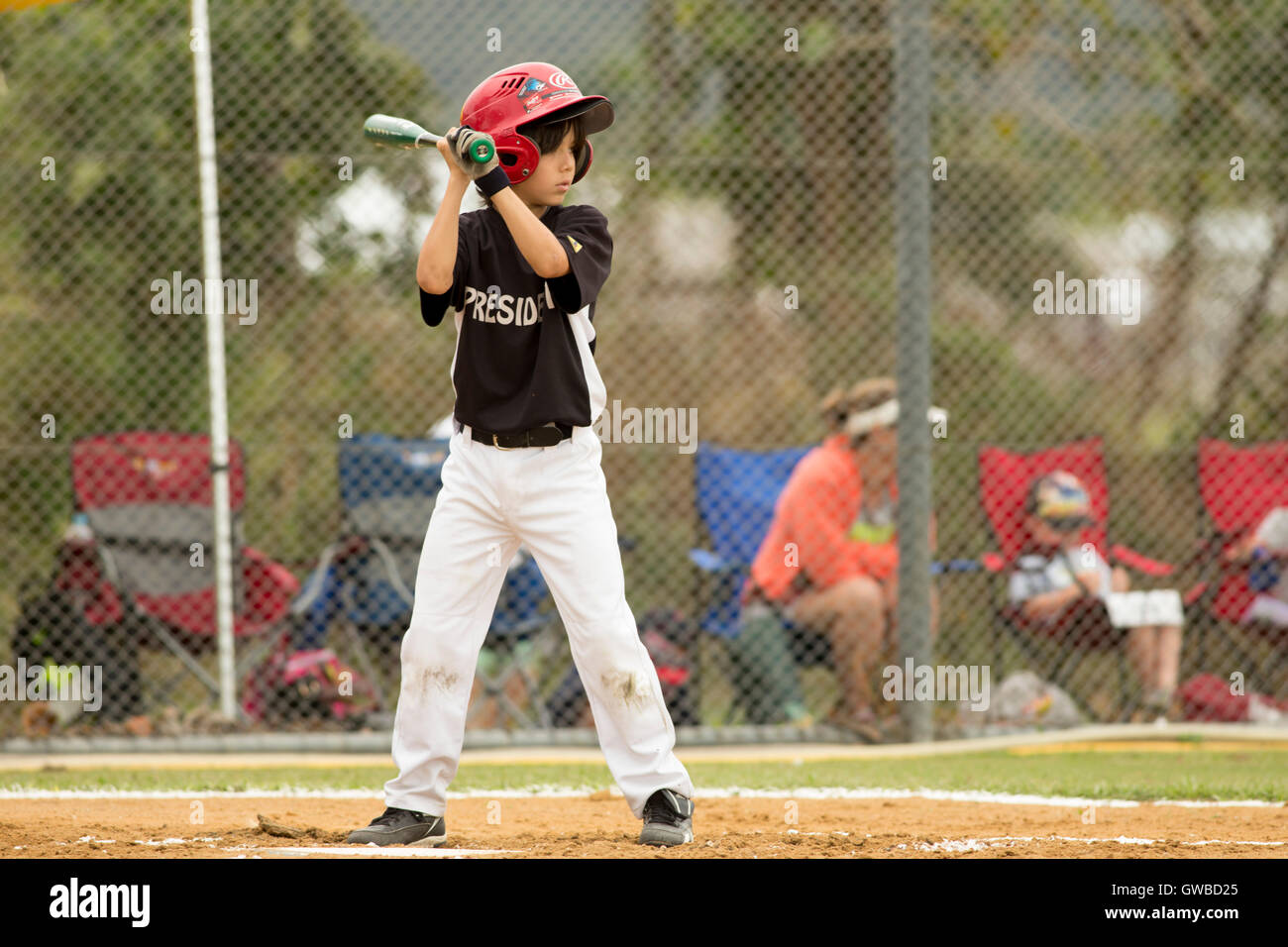 A young boy bats during a game of baseball in Cairns, Australia Stock Photo Alamy