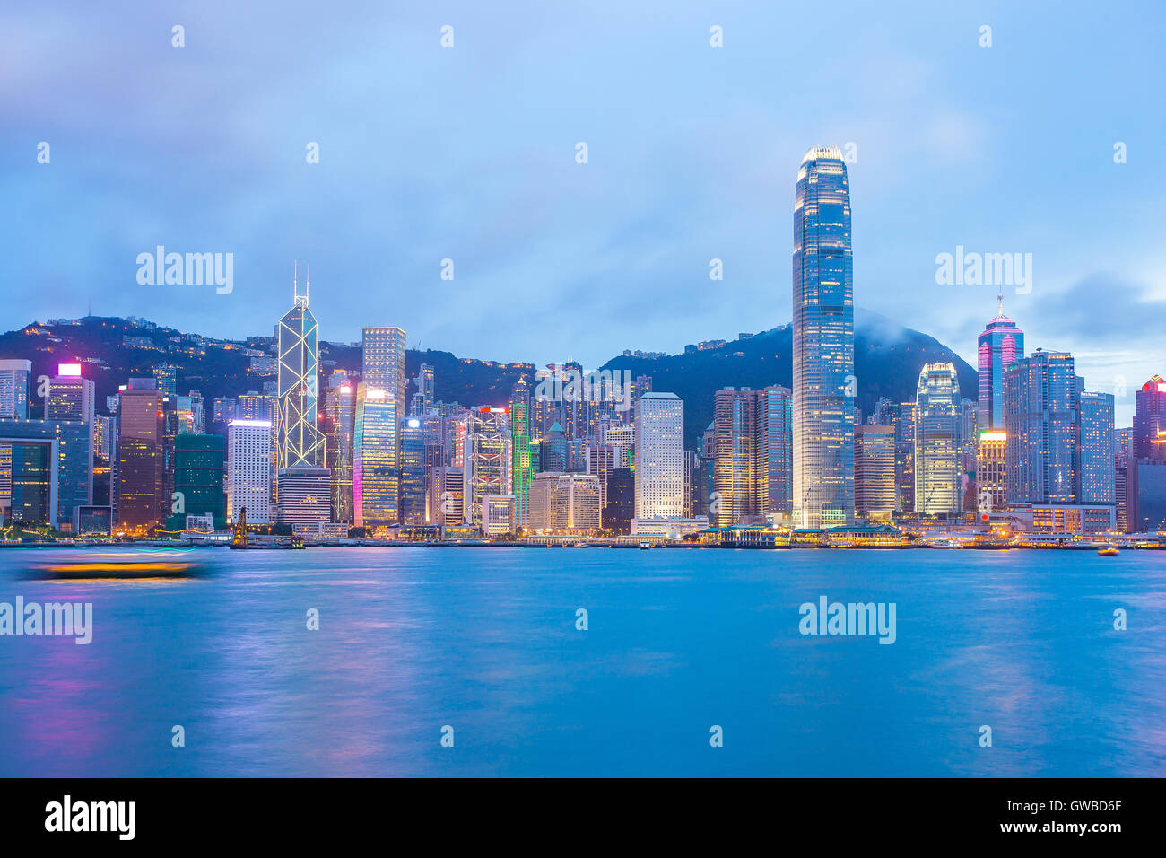 Victoria Harbour view at night in Hong Kong. Stock Photo
