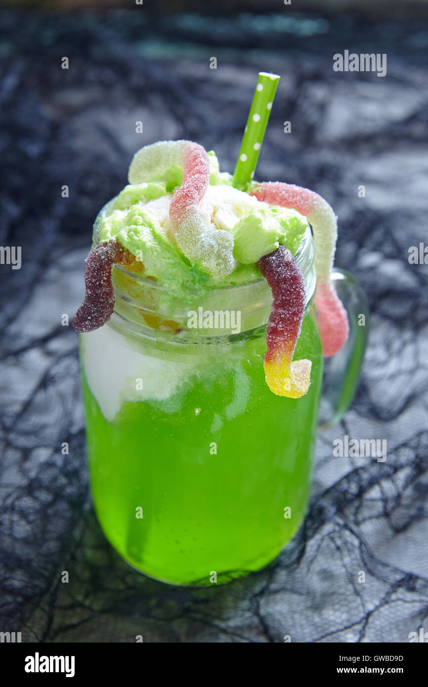 Green drink with ice cream float for Halloween Stock Photo Alamy