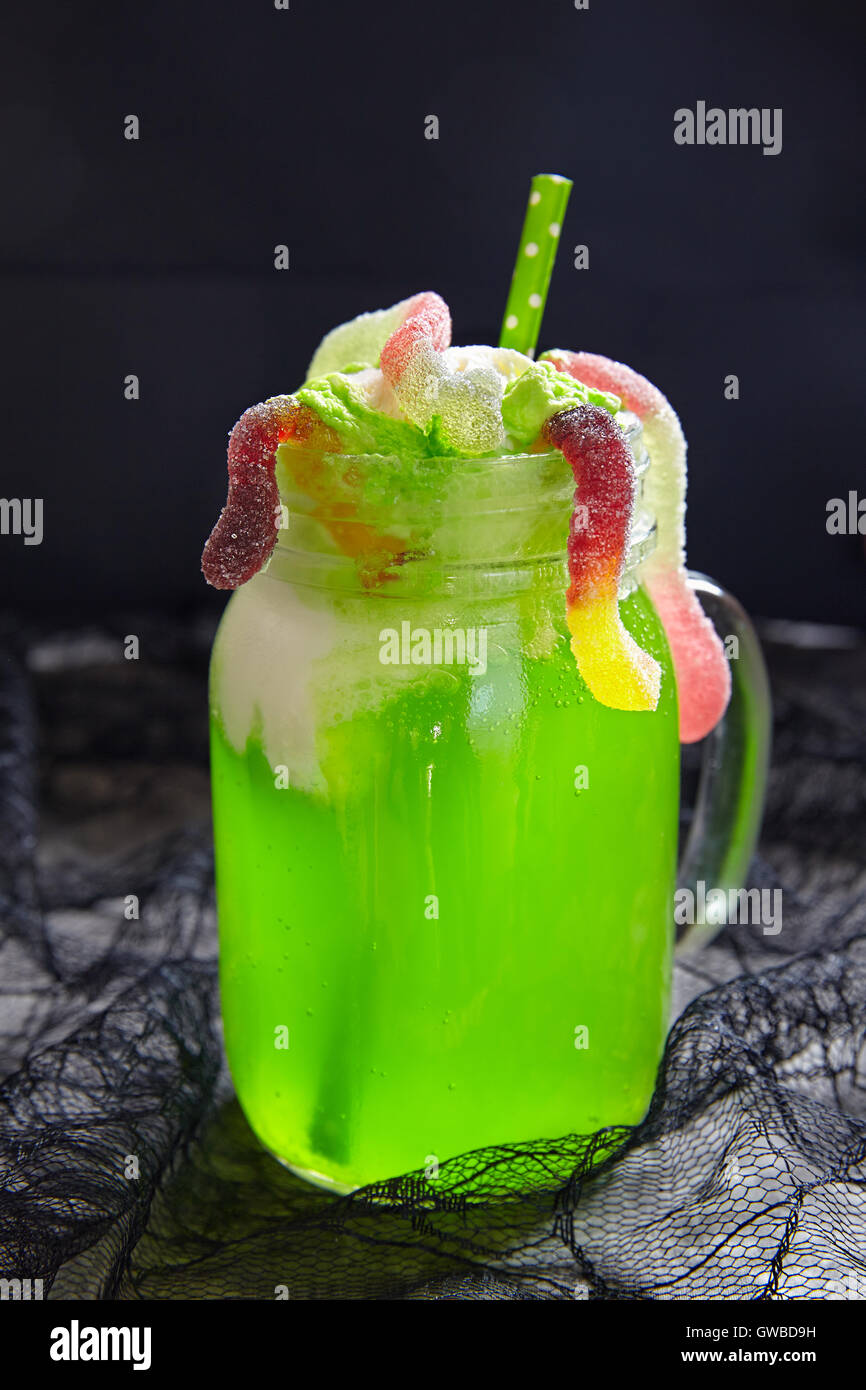 Green drink with ice cream float for Halloween Stock Photo Alamy
