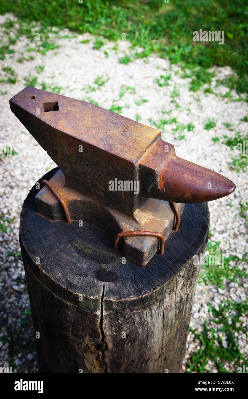 Anvil With Wooden Stand Base Wood Blacksmith Blacksmiths Metal Steel Forge