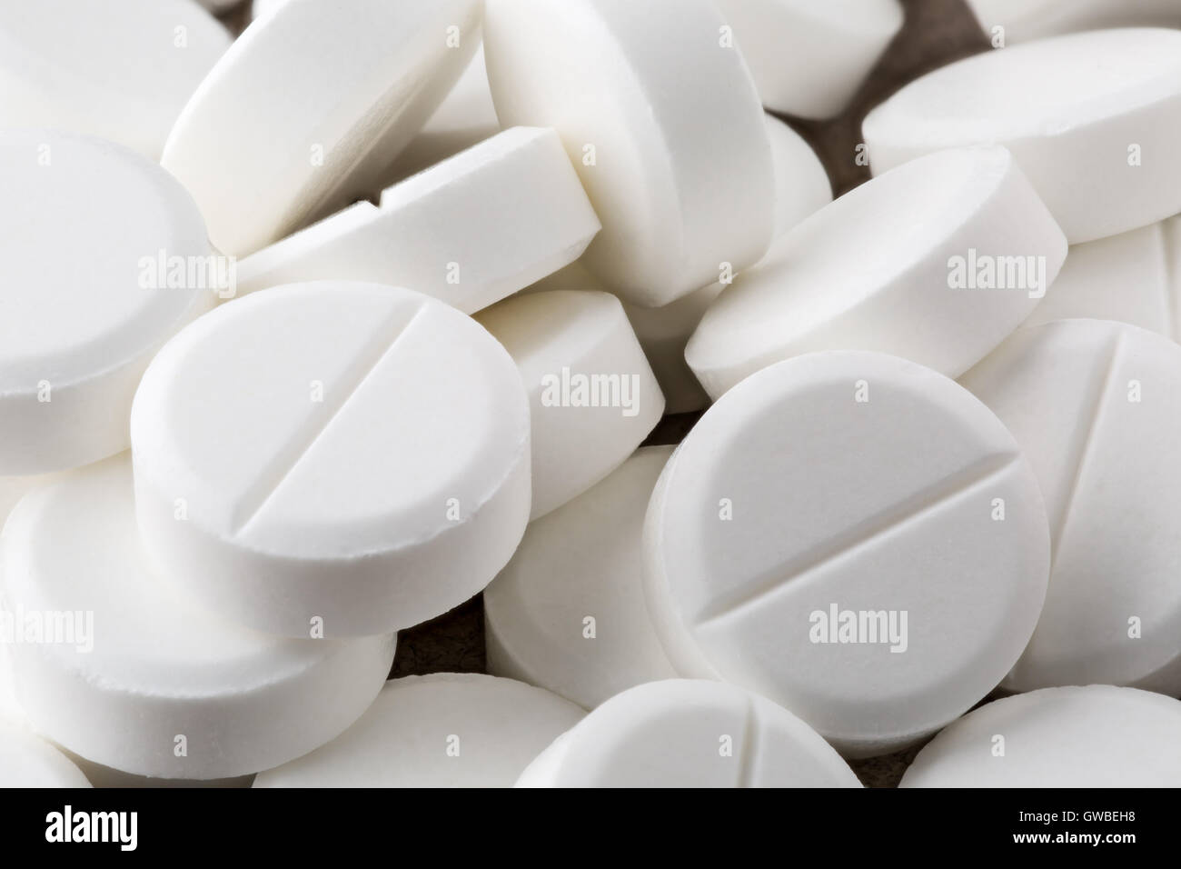 Pills medical round white.Closeup Stock Photo
