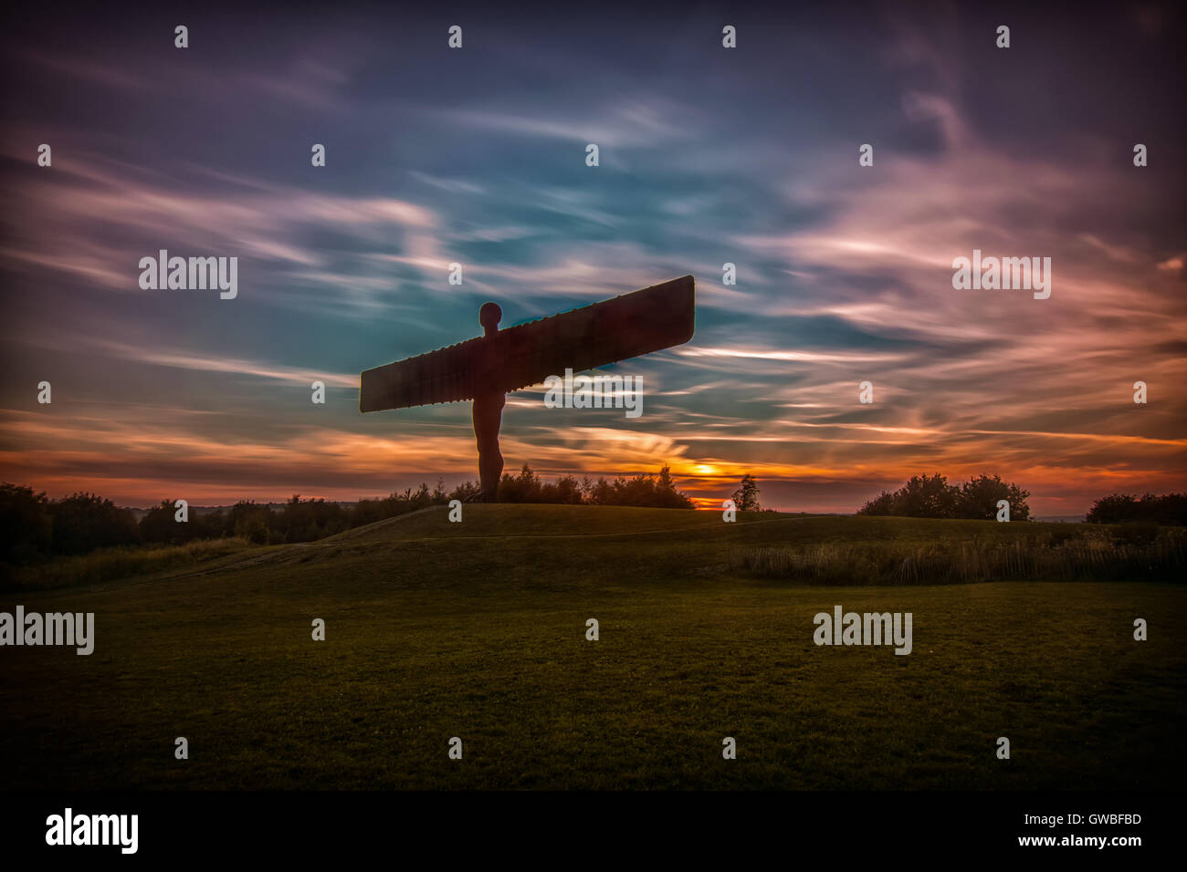 Sunset at the Angel of the North Stock Photo - Alamy