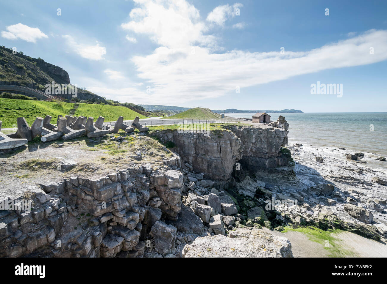 Penmaenhead old quarry and coast in North Wales at Old Colwyn near