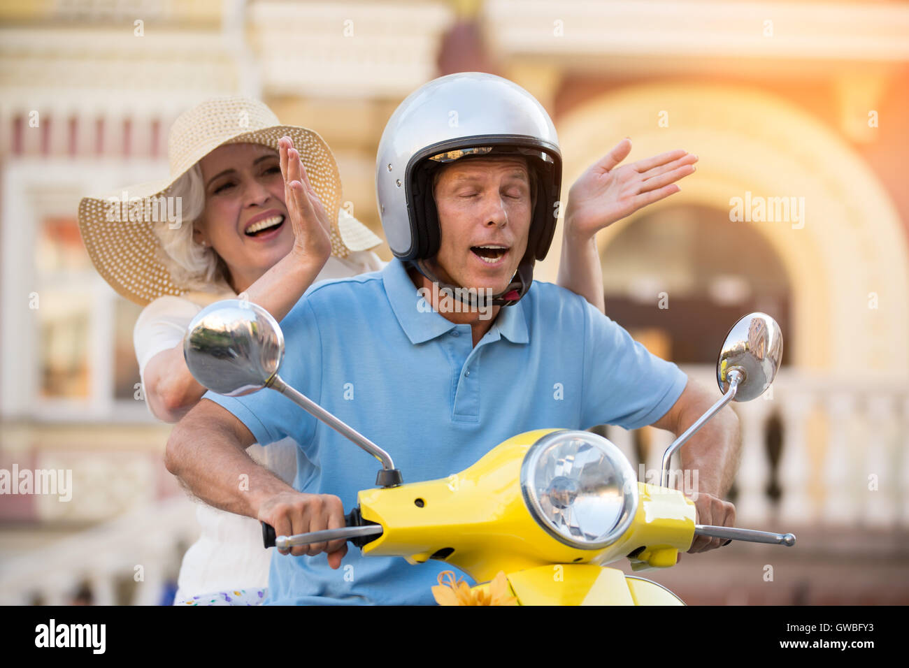 Scooter driver closed his eyes Stock Photo Alamy