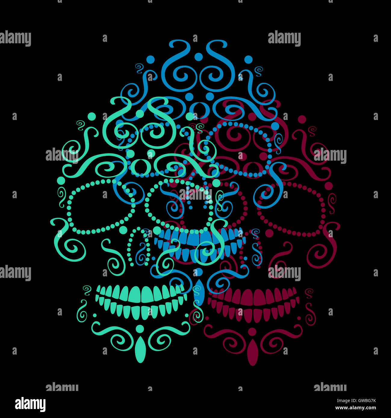 Skull icon background ornament neon color Stock Photo - Alamy