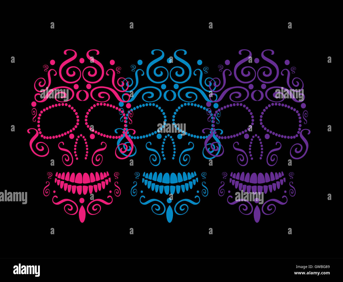 Skull background ornament neon color Stock Photo - Alamy