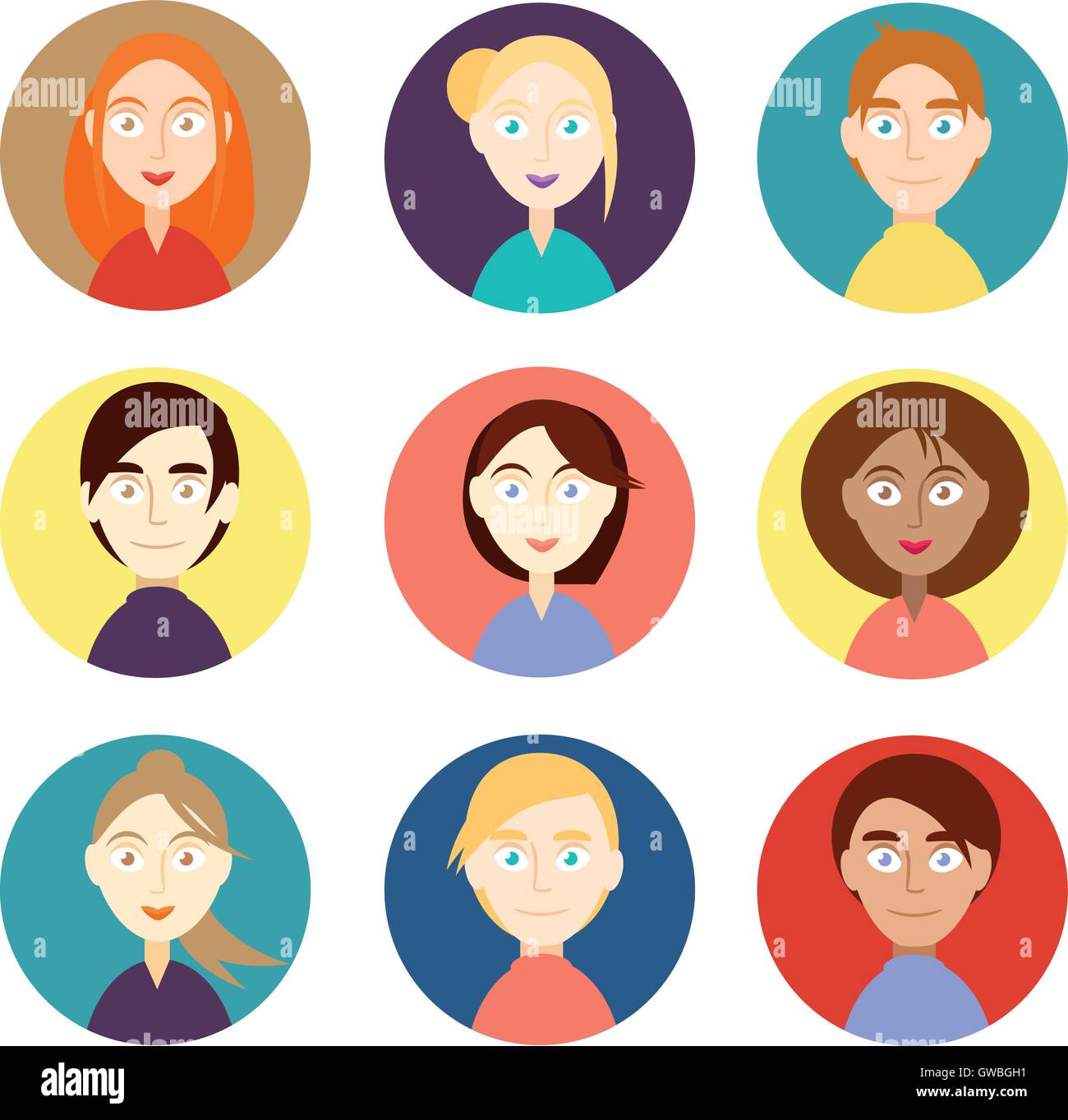 male female faces avatars. flat style icons set Stock Vector Image ...