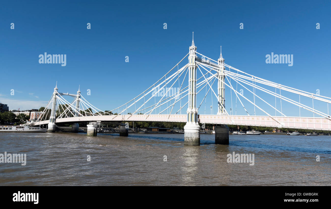 Albert Bridge connecting Battersea to Chelsea across the River Thames, London, England. Stock Photo