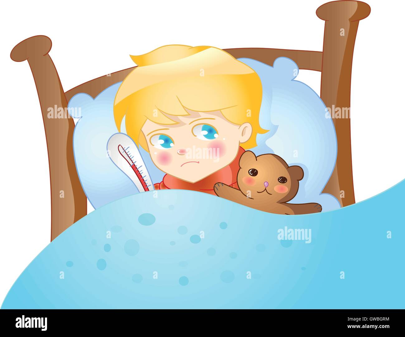 Sick boy lying in bed vector Stock Vector Image & Art Alamy