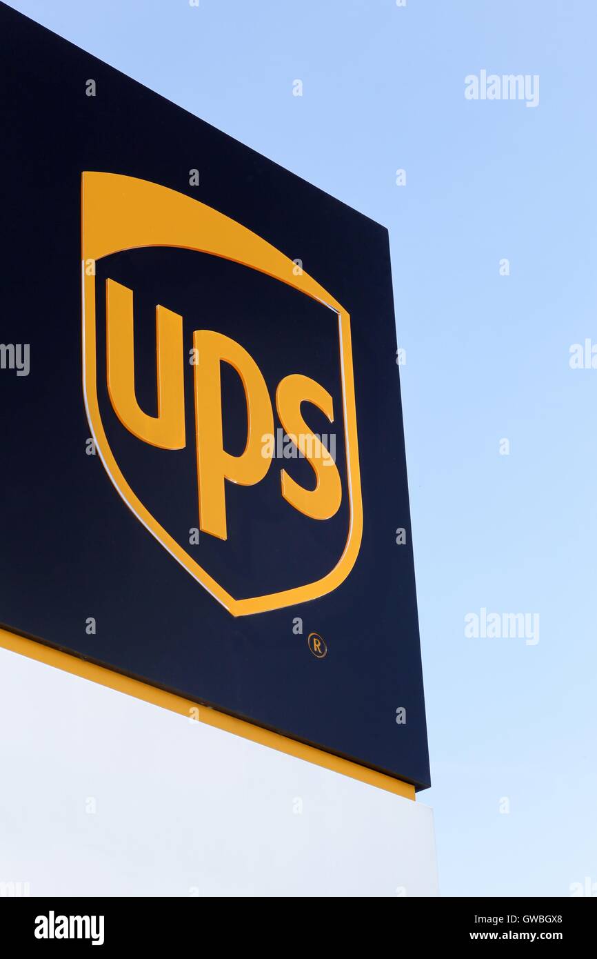 UPS logo on a panel Stock Photo